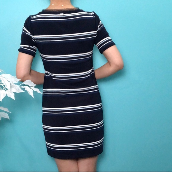 ⭐️NEW⭐️White House Black Market (WHBM) Short Sleeve Stripe Knit Shift Dress - Picture 4 of 12